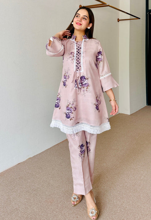 Mahira Beige Floral Festive Kurta Set